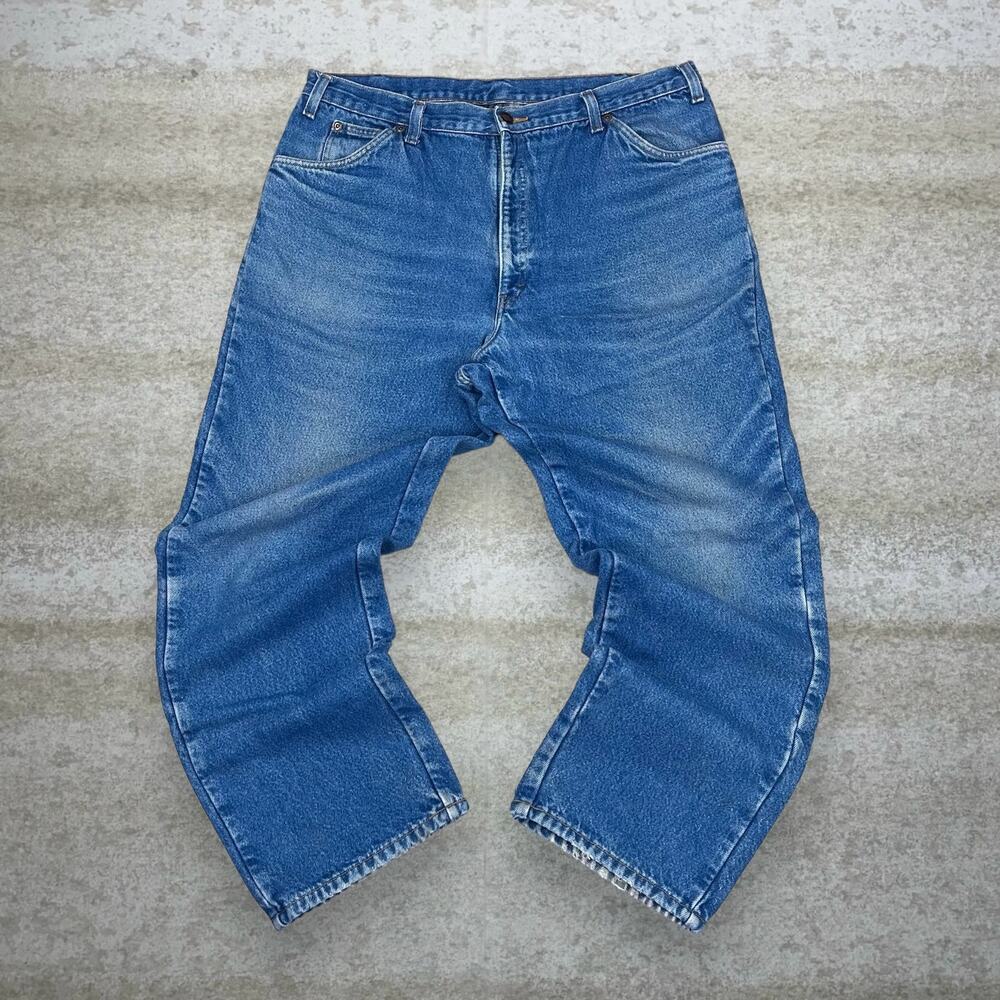 Vintage 90s Dickies Jeans 38x30 Relaxed Fit Medium Wash Flannel Lined Work Wear - Picture 2 of 4